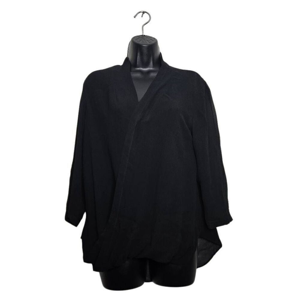 Babaton Blouse Women's Size Small 100% Silk Draped Black Semi Sheer 3/4 Sleeve